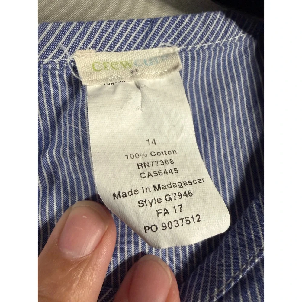 Crewcuts J.Crew Girls Blue White Pinstripe Ruffle Peplum Blouse Top Size 14